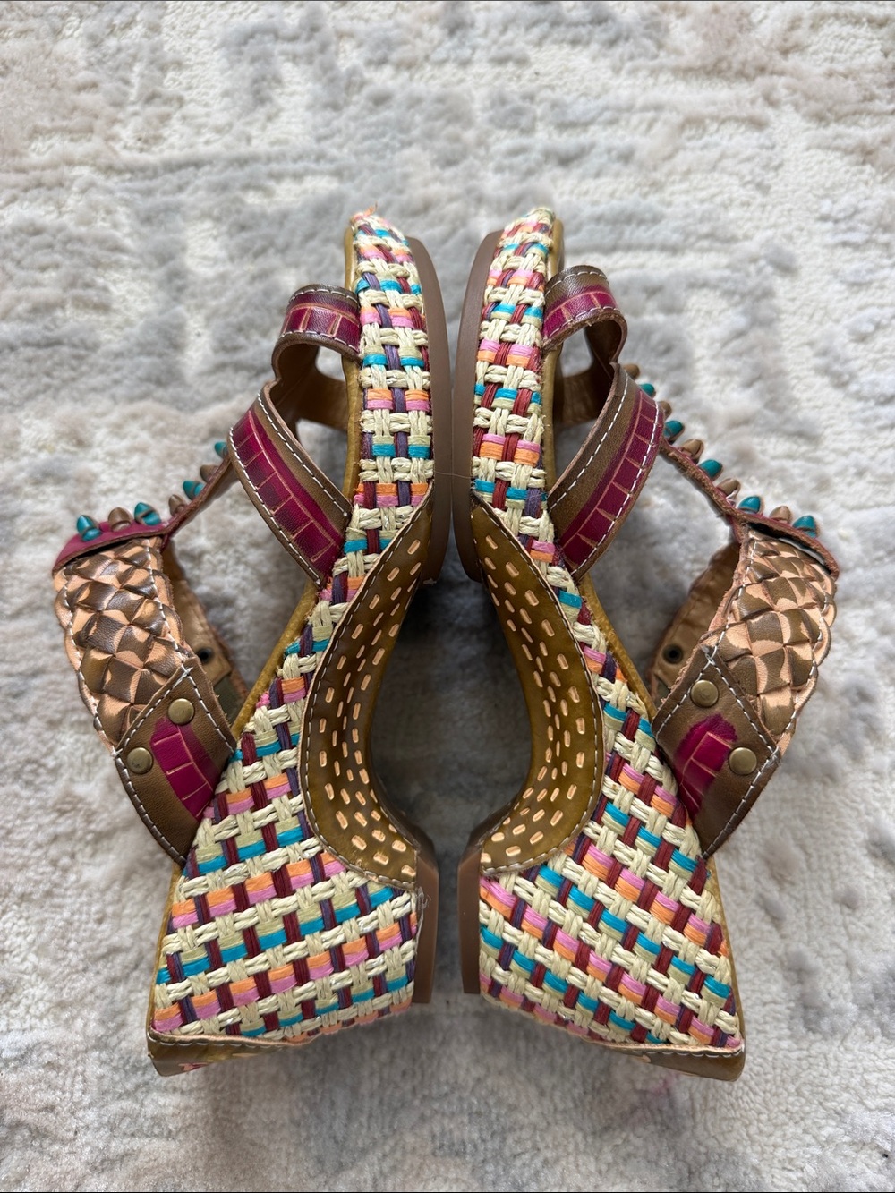 Elite Collection Women's Brown Teal Pink Wedge Sandals - Picture 2 of 8